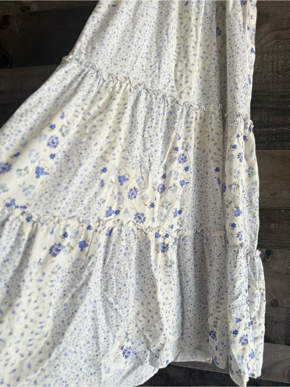 Floral Cream and Blue Tiered Maxi Sundress - Picture 6 of 9